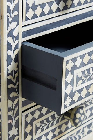 Bone Inlay Floral 3 Drawers Bedside Grey