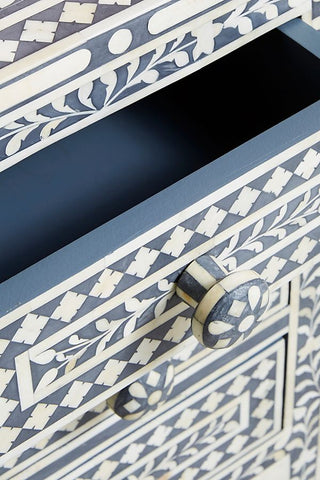 Bone Inlay Floral 3 Drawers Bedside Grey