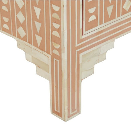 Bone Inlay Chest of 4 Drawers Tribal Design in Pink