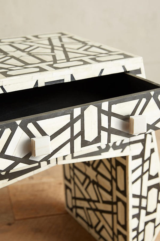 Bone Inlay Geometric 3 Drawer Bedside Black