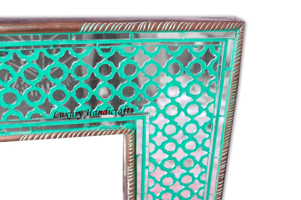 Thikri Glass Inlay Mirror Green With Brass Work