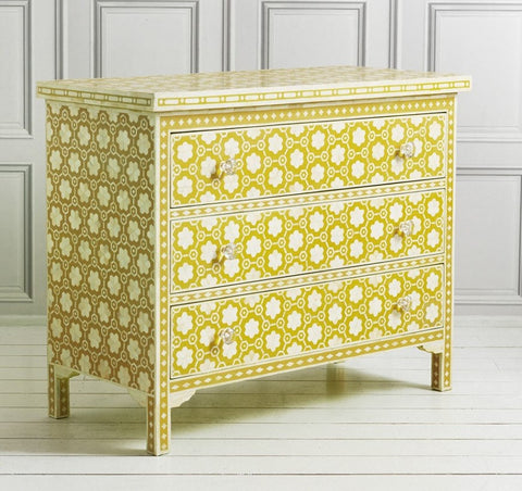 Bone Chest Of 3 Drawer Flower Design Yellow