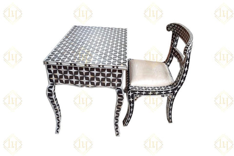 Black Mother Of Pearl Inlay Star Desk And Chair Combo