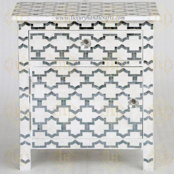 Glass Inlay Side Table 1 Door 1 Drawer Star Design