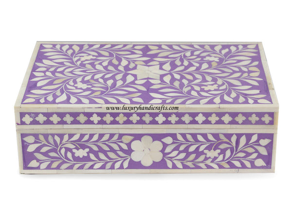 Bone Inlay Box Floral Design Purple