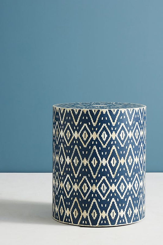 Ikat Bone Inlay Side Table Indigo