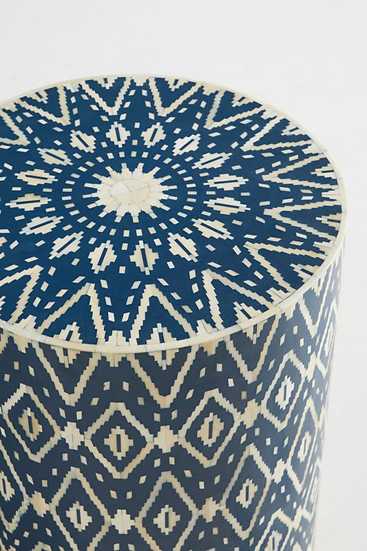 Ikat Bone Inlay Side Table Indigo