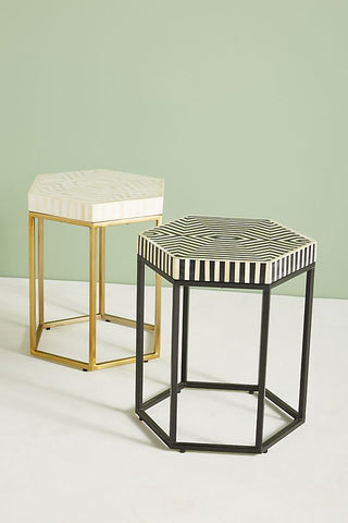 Bone Inlay Hexagonal Stripe Side Table White