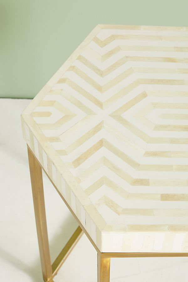 Bone Inlay Hexagonal Stripe Side Table White