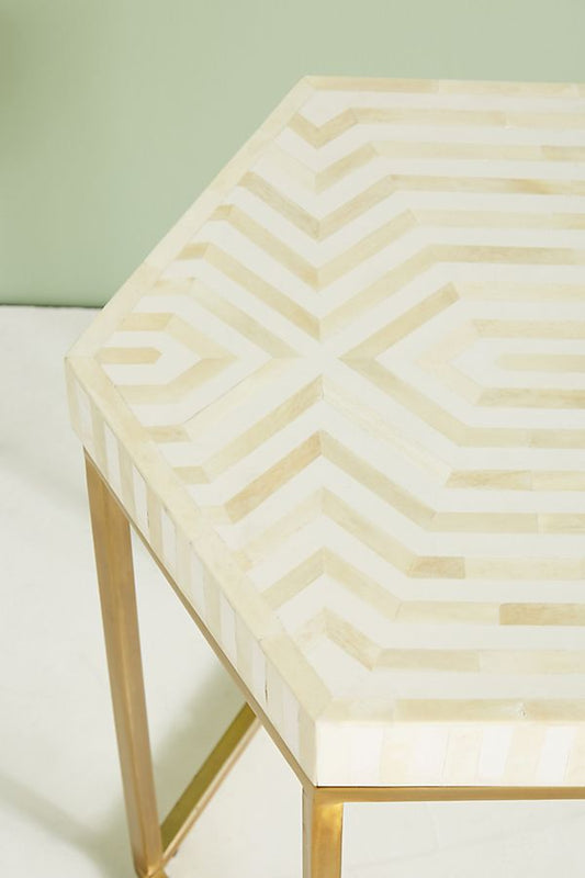 Bone Inlay Hexagonal Stripe Side Table White