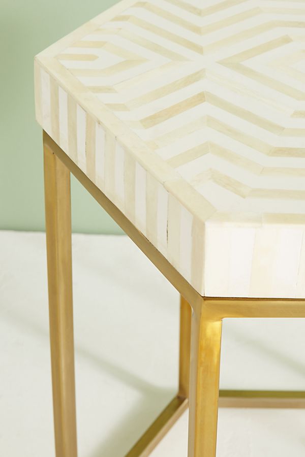 Bone Inlay Hexagonal Stripe Side Table White