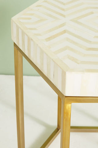Bone Inlay Hexagonal Stripe Side Table White