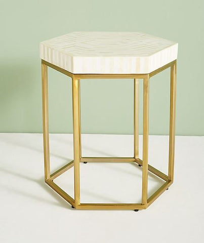 Bone Inlay Hexagonal Stripe Side Table White