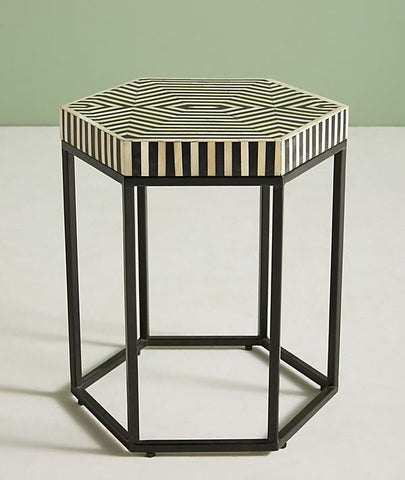 Bone Inlay Hexagonal Stripe Side Table Black