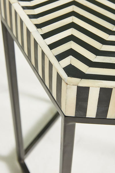 Bone Inlay Hexagonal Stripe Side Table Black