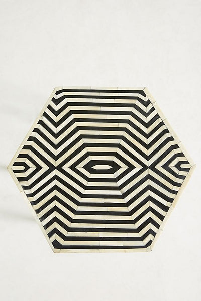 Bone Inlay Hexagonal Stripe Side Table Black