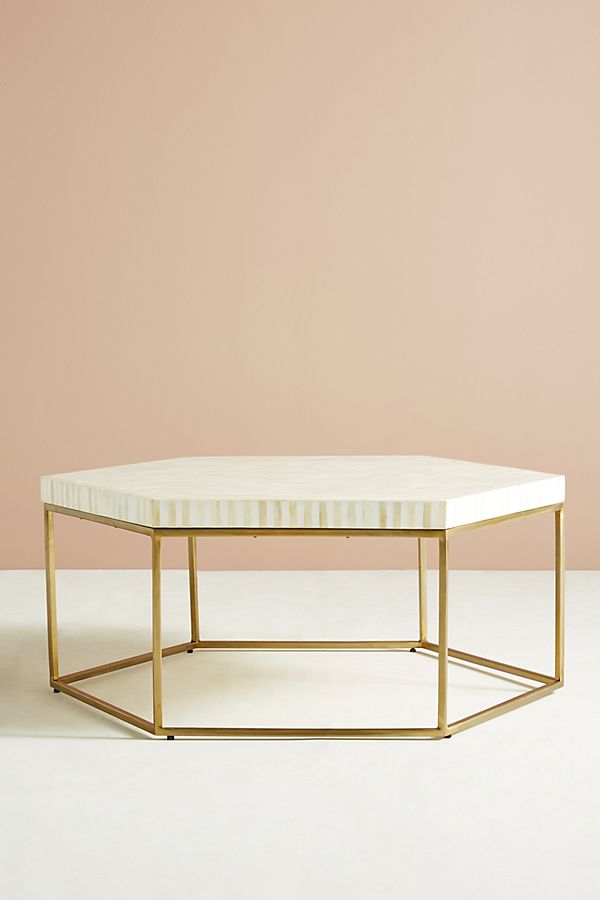 Bone Inlay Hexagonal Stripe Center Table White