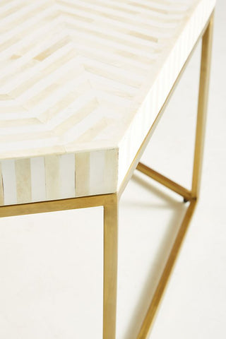 Bone Inlay Hexagonal Stripe Center Table White