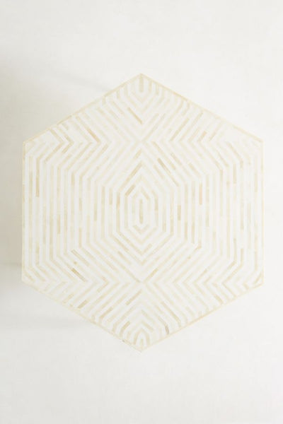 Bone Inlay Hexagonal Stripe Center Table White