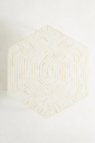 Bone Inlay Hexagonal Stripe Center Table White
