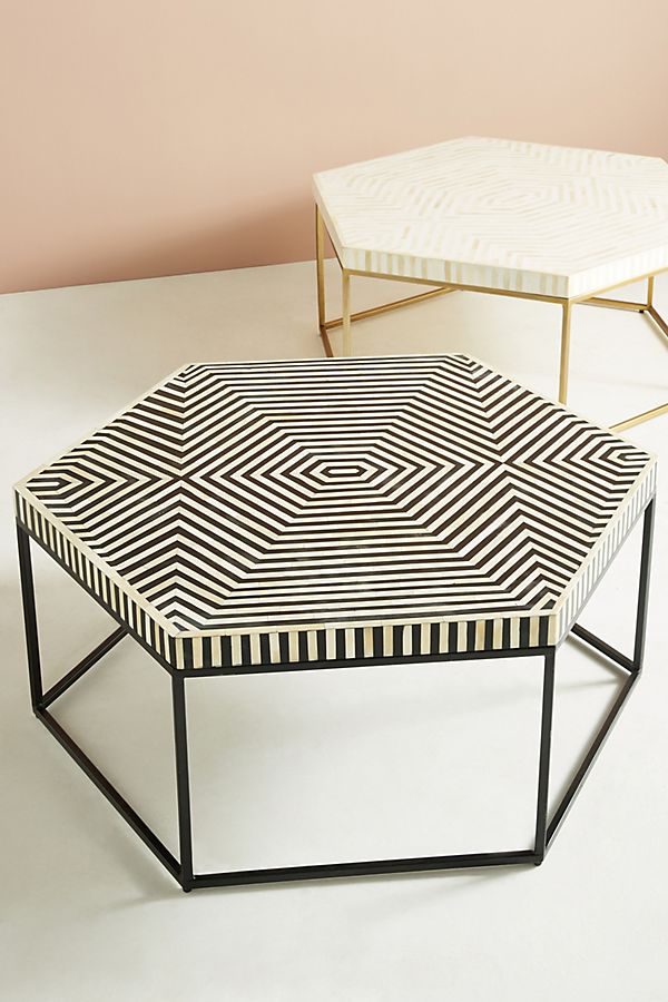 Bone Inlay Hexagonal Stripe Center Table Black
