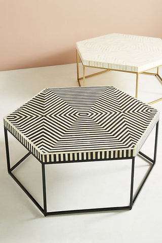 Bone Inlay Hexagonal Stripe Center Table Black