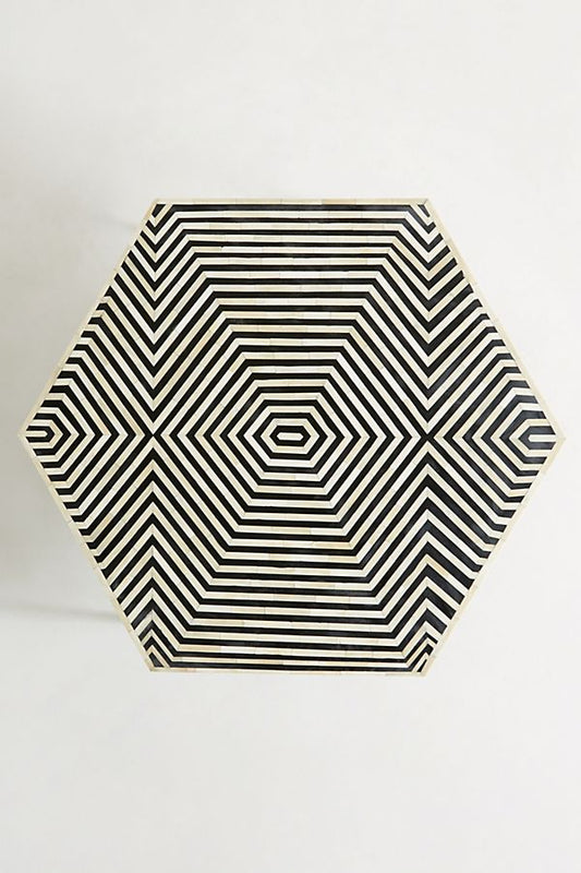 Bone Inlay Hexagonal Stripe Center Table Black