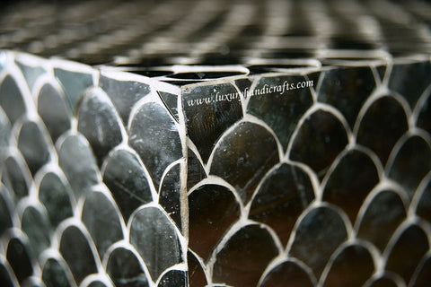 Fishscale Thikra Glass Inlay Mirror Cube Side Table