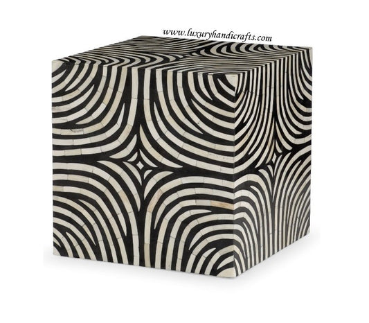 Bone Inlay Zebra Design Side End Table Black