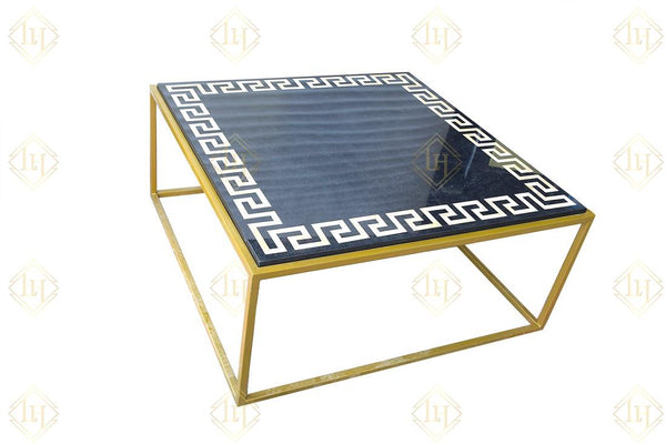 Black Marble Center Table With Yellow Tiger Inlay