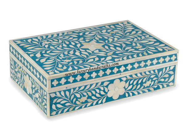 Bone Inlay Box Floral Design Turquoise