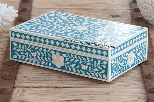 Bone Inlay Box Floral Design Turquoise
