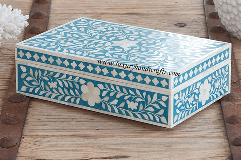 Bone Inlay Box Floral Design Turquoise