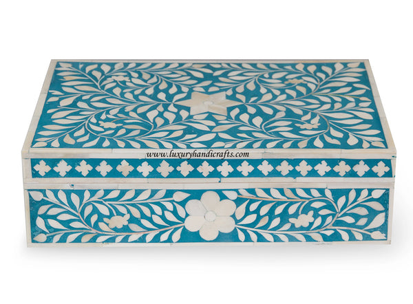 Bone Inlay Box Floral Design Turquoise