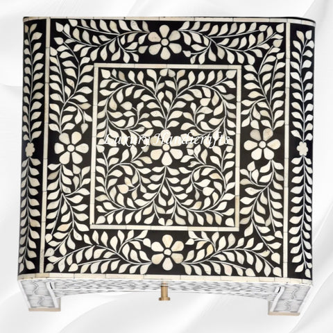 Alice Bone Inlay Bedside Black