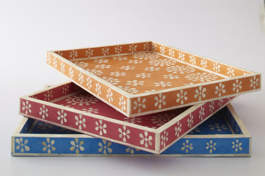 Flower Bone Inlay Tray Blue