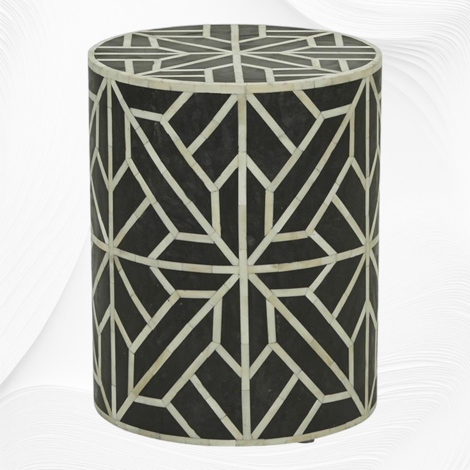 Amelia Bone Inlay Geometric Side Table Black