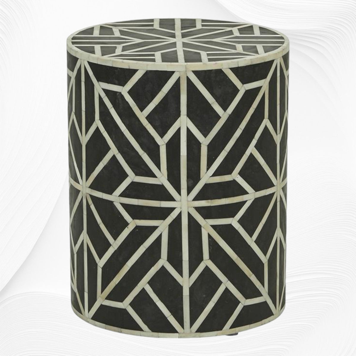 Amelia Bone Inlay Geometric Side Table Black