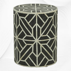 Amelia Bone Inlay Geometric Side Table Black