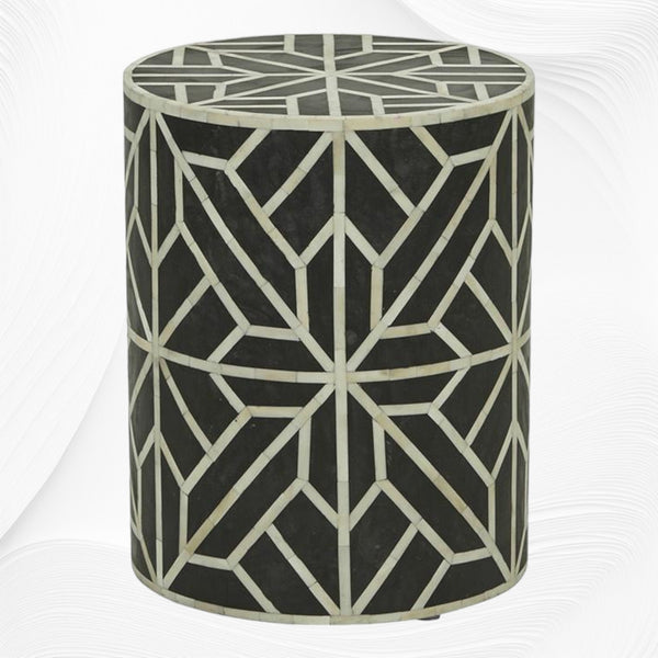 Amelia Bone Inlay Geometric Side Table Black