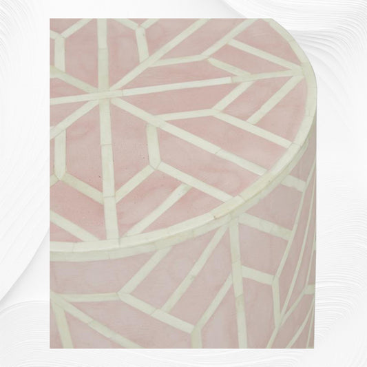 Amelia Bone Inlay Geometric Side Table Blush Pink