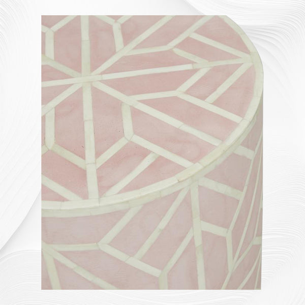 Amelia Bone Inlay Geometric Side Table Blush Pink