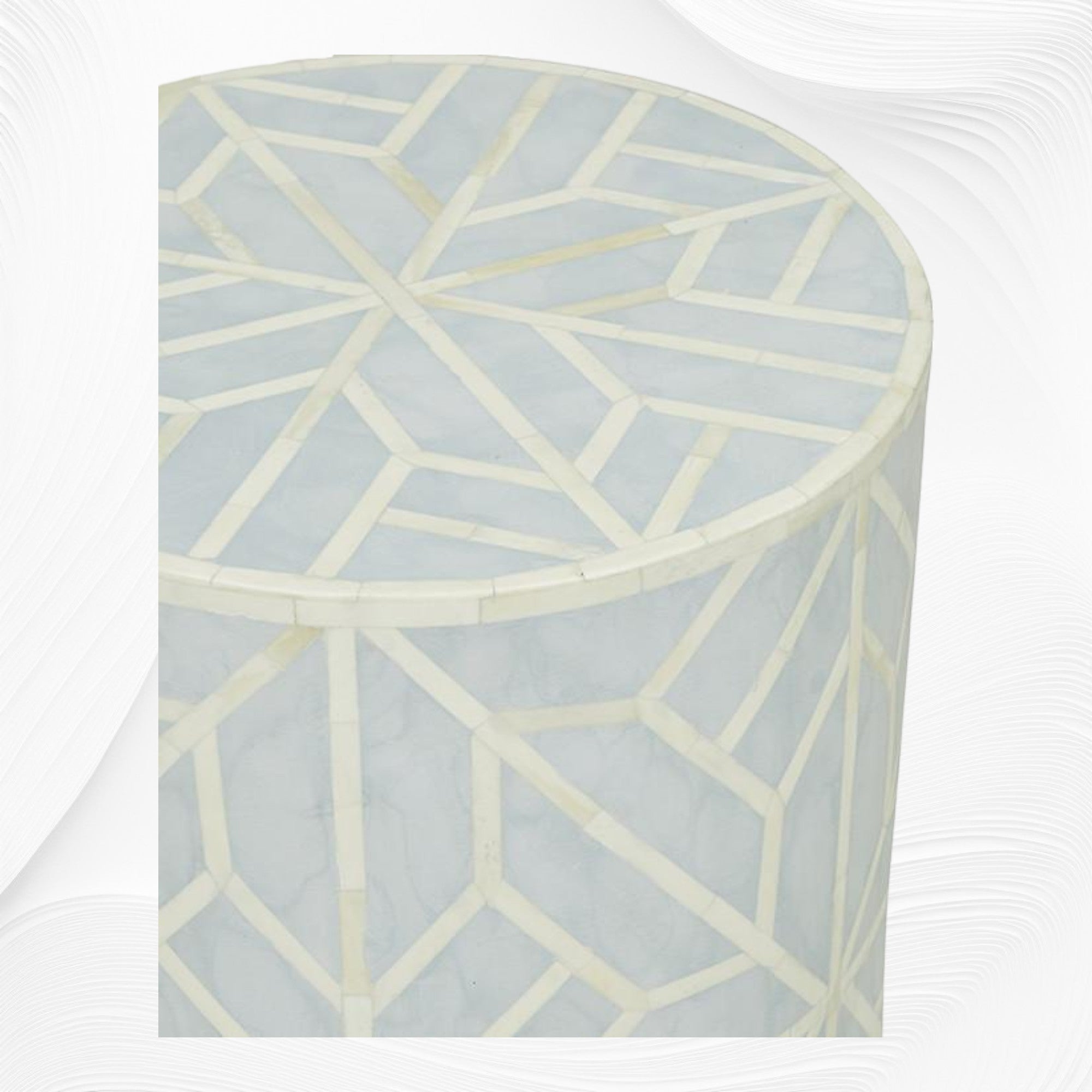 Amelia Bone Inlay Geometric Side Table Sky Blue