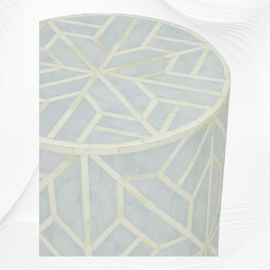 Amelia Bone Inlay Geometric Side Table Sky Blue