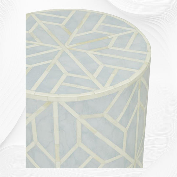 Amelia Bone Inlay Geometric Side Table Sky Blue