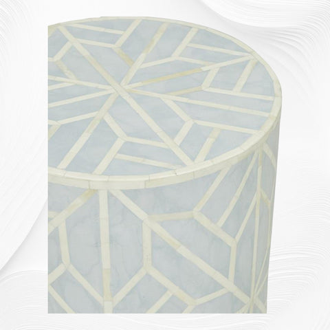 Amelia Bone Inlay Geometric Side Table Sky Blue