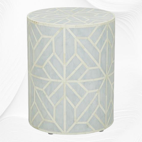 Amelia Bone Inlay Geometric Side Table Sky Blue