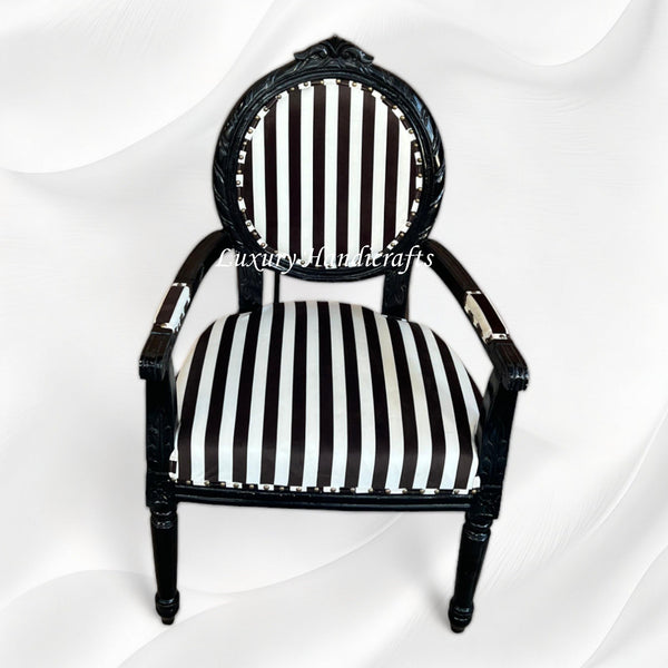 Archibald Baroque Velvet Stripped Black Chair with Arm 3