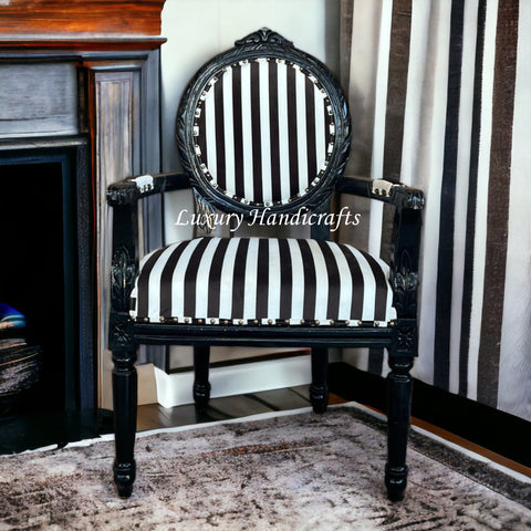 Archibald Baroque Velvet Stripped Black Chair with Arm 1