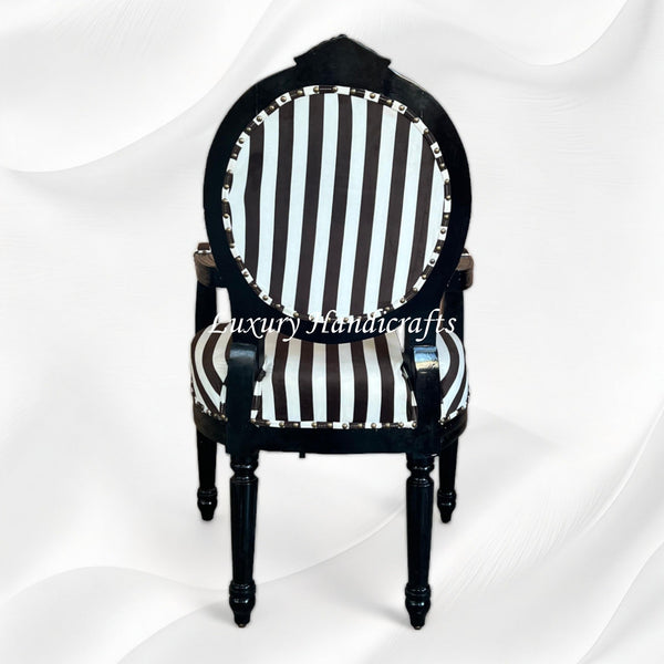 Archibald Baroque Velvet Stripped Black Chair with Arm 4